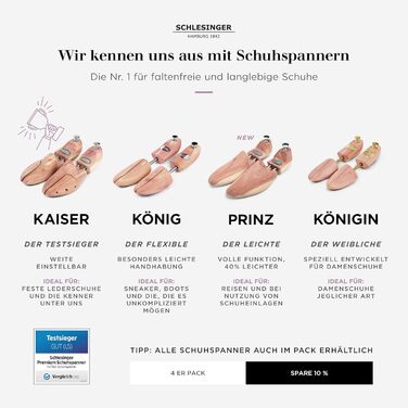 Schlesinger – Premium women's shoe trees made from fine cedarwood for optimal shoe care. Queen model. Size 36 – 41 in silver or gold.