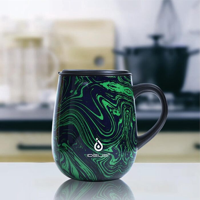 Кружка для кави та чаю Ideus 470 мл з подвійними стінками, нержавіюча сталь, з неслизьким ручним тримачем та кришкою-відкидником, великий об'єм (Трав'яний зелений)