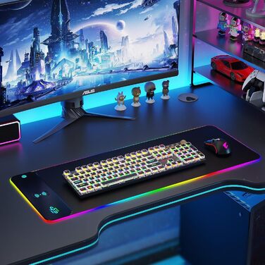 Ігрова підставка під мишу GIM з бездротовим зарядним пристроєм 10W, RGB підсвітка (10 режимів), протиковзаюча гумова основа, товщина 4мм для iPhone та Samsung Galaxy