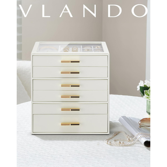 Шкатулка для прикрас Vlando 5-ярусна сіра з кришкою з скла, органайзер для намист, кілець, сережок, браслетів