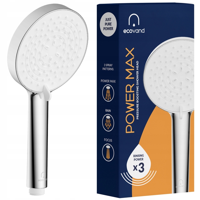 Душова лійка EcoVand Power MAX, срібляста, кругла, 3-функціональна