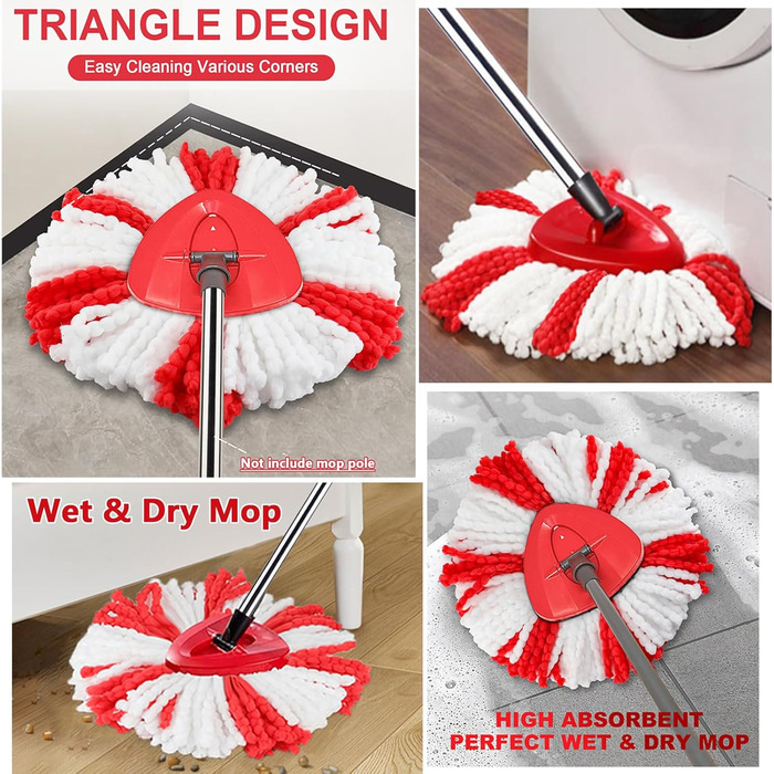 4 Microfiber Mop Replacement Head for Vileda Turbo Mop, Replacement Cover Compatible with Vileda EasyWring Spin Mop and Clean Turbo Floor Mop