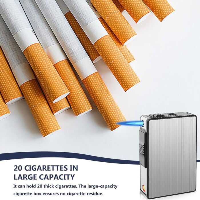 Електронне Zigarettenetui 2-в-1 з феєрверком, USB зарядка, на 20 сигарет, елегантний дизайн, вологостійке, без газу
