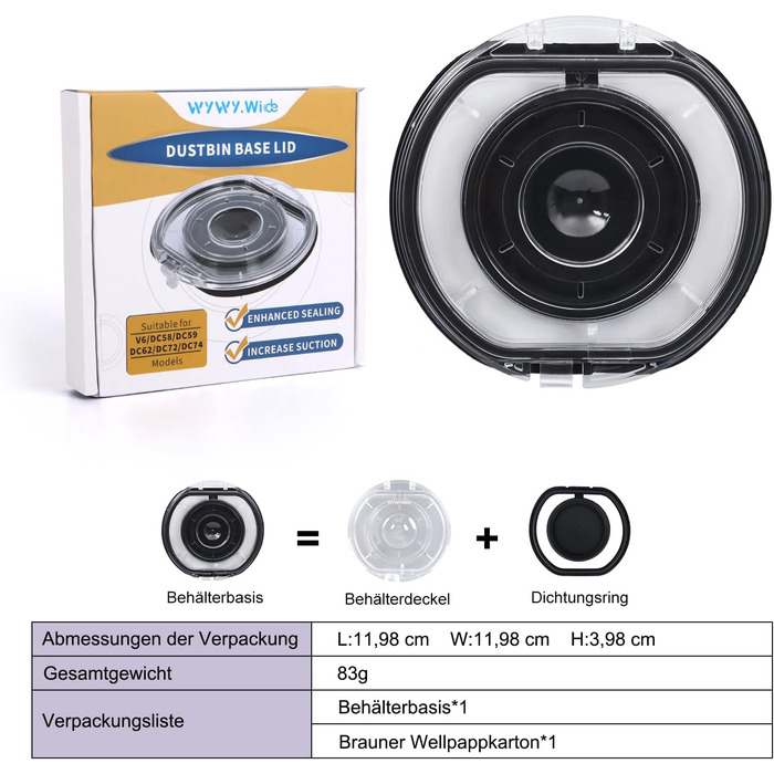Dyson V6 Dustbin Replacement - Compatible with DC58, DC59, DC62, DC74 Vacuum Models - A Interface Dust Cup, Part Number 965660-01