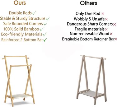 Kids' Clothes Rack, Small Clothes Rack for Toddlers and Pets, Dress-Up Rack with Storage Shelf and Double Rods, Folding Clothes Rack for Kids' Rooms (Standard Size) (Small Size)
