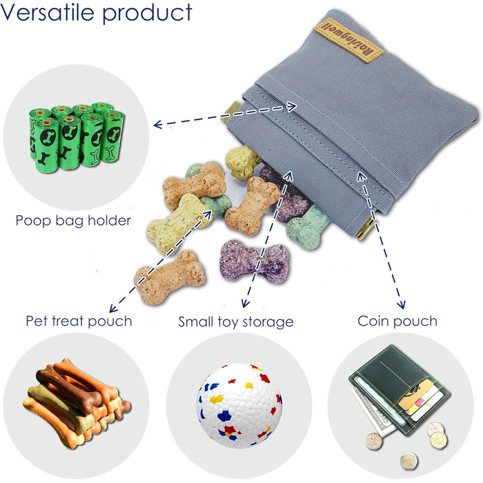 Сумка для корму для собак Leckerlibeutel: міцна бавовняна сумка для прогулянок з карабіном та самозакривною застібкою. Ідеально для подорожей та активного відпочинку (сірий)