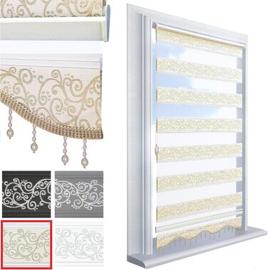 Double Roller Blind Klemmfix No Drilling White Silver 200 x 60 cm (Length x Width) Duo Roller Blind Blackout with Beads, Shimmers, Pleated Blind Window Door Zebra Blind Clamp Blind Side Pull Blind (Gold Beige, W50 x H200 cm)