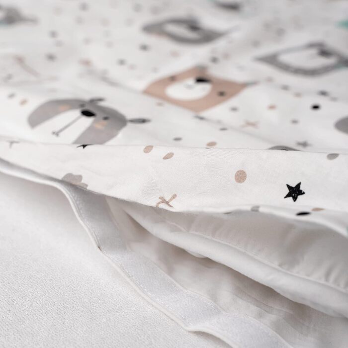 Комплект постільної білизни для немовлят FlyIdeas 100x135 см, 100% бавовна, з ковдрою та наволочкою, для ліжечка, колиски, Made in EU, ведмедики