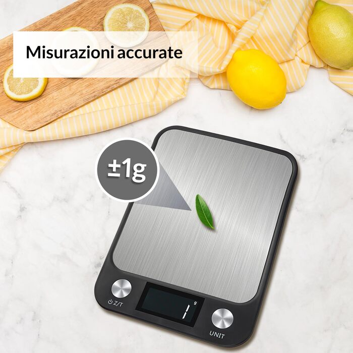 Кухонні ваги LEVADA PLUS - цифрові, 15 кг, з LCD-дисплеєм, з нержавіючої сталі, висока точність, компактні, чорні