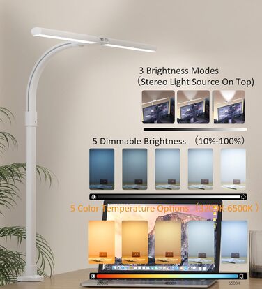 LED лампа для робочого столу з регулюванням яскравості, 24W, 80см, для офісу та дому, лампа-лебідь, кріпиться до столу (біла)