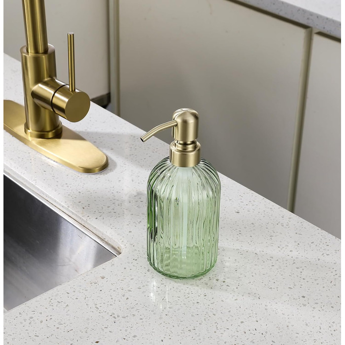 Дозатор для мила з бурштинового скла, 473 мл, з щіткою з золота, для ванної кімнати та кухні