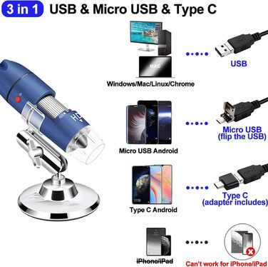 Цифрова мікроскоп-камера Ninyoon 1080P USB для iPhone, iPad, Android, PC, 50-1000x, з підсвічуванням