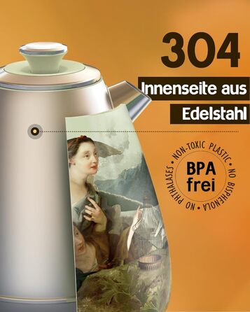 Hazel Quinn Kettle Retro Vintage Design Stainless Steel, 1.7 Liter, BPA-free, Stainless Steel, Automatic Shut-off, Water Kettle Temperature Display, Strix Controller, Dry Boil Protection, Renaissance