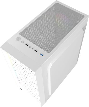 Oversteel Iridium - Комп'ютерний корпус для ігор, білий, з вентилятором A-RGB 120мм, сумісний з ATX/Micro ATX/ITX, сітчаста передня панель, 2 фільтри пилу, загартоване скло, USB 3.0