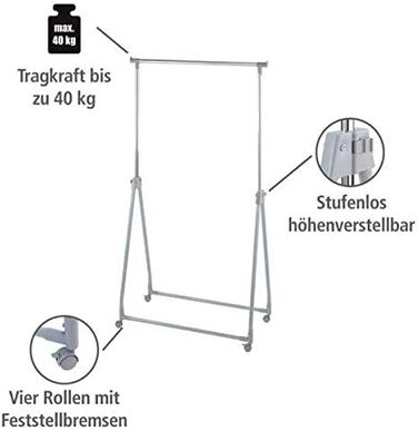 WENKO Clothes Rack Folding, Clothes Storage with Adjustable Clothes Rail and Wheels, Plastic/Metal, 88 x 100-168 x 11-49 cm, Chrome/Grey