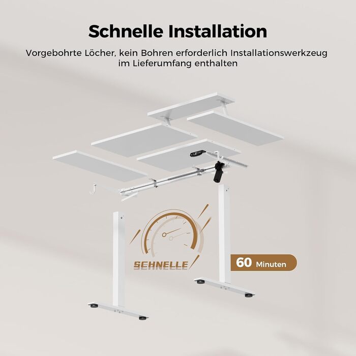 Електричний регульований стіл Agilestic з підсвічуванням, USB-портом та мобільним кріпленням для монітора, 140 x 80 см (Білий)