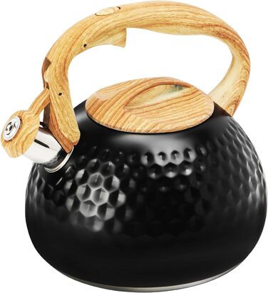 Чайник-свисток Foedo з нержавіючої сталі з дерев'яною текстурою, 3.2 л, для чаю, кави та молока, класичний дизайн, червоний (Чорний-6)