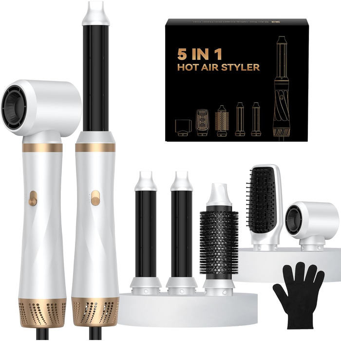 Мультистайлер для волосся 5 в 1: щітка-фен, плойка, брашинг, термощітка, випрямляч. 1000W, 3 температурні режими. Білий