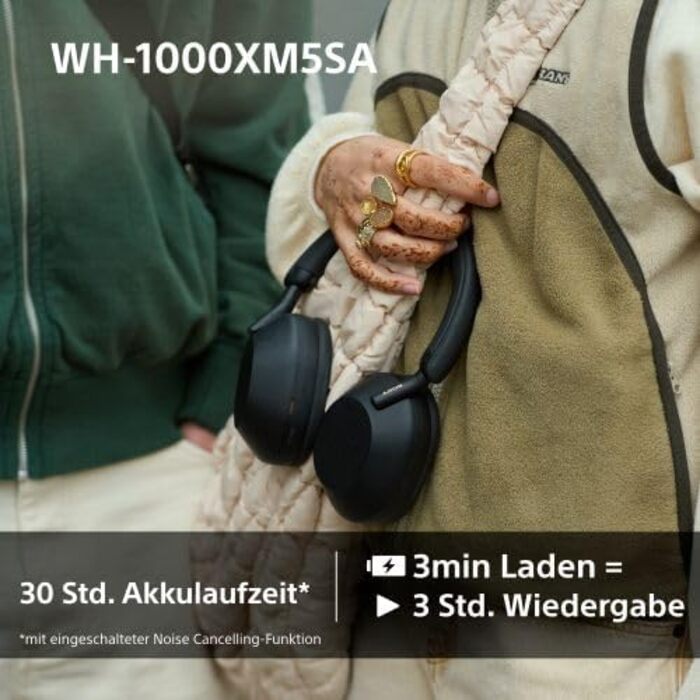 Навушники Sony WH-1000XM5 чорні: бездротові, з шумозаглушенням, Bluetooth, Hi-Res Audio, до 30 год роботи, для iOS та Android + жорсткий кейс