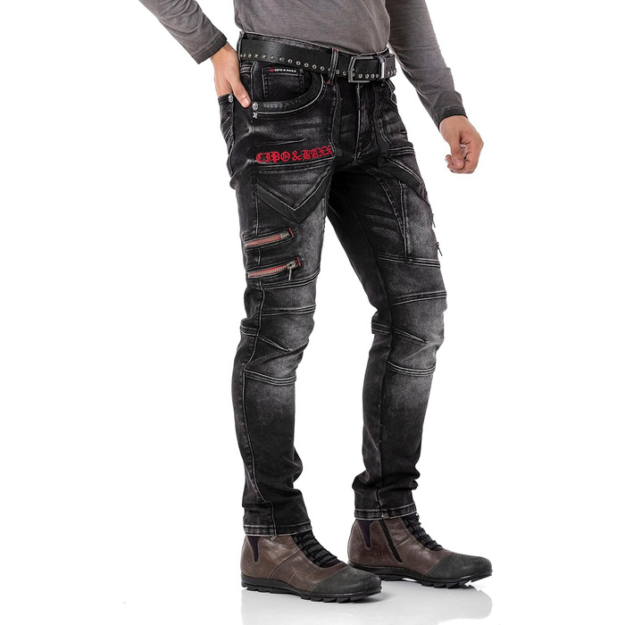 Чоловічі джинси Cipo & Baxx Destroyed | Розмір 40W/32L, Чорні | Модний стиль Biker