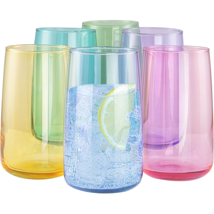TREND FOR HOME Drinking Glasses Set 490 ml Colorful Colored Glasses Set of 6 Drinking Glasses Large Water Glasses Cocktail Glasses Soft Drink Tumblers | Penelope