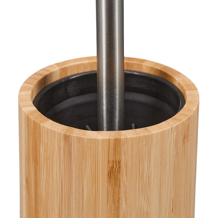 Силіконова щітка для унітазу Relaxdays, антибактеріальна, з змінним насадком, бамбуковий тримач, натуральний/сріблястий, 1 шт.