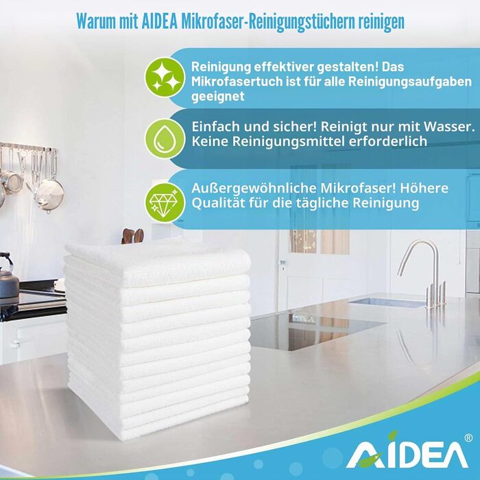 Серветки з мікрофібри AIDEA для прибирання, вікон та посуду, 30x30 см, 100 шт (8 білих)