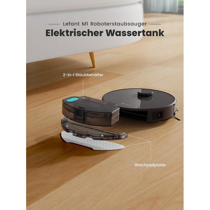 Робот-пилосос Lefant M1 з лазерною навігацією, функцією миття, 5500Pa, 8 зон заборони, керування через додаток/Alexa, для твердих підлог та шерсті тварин