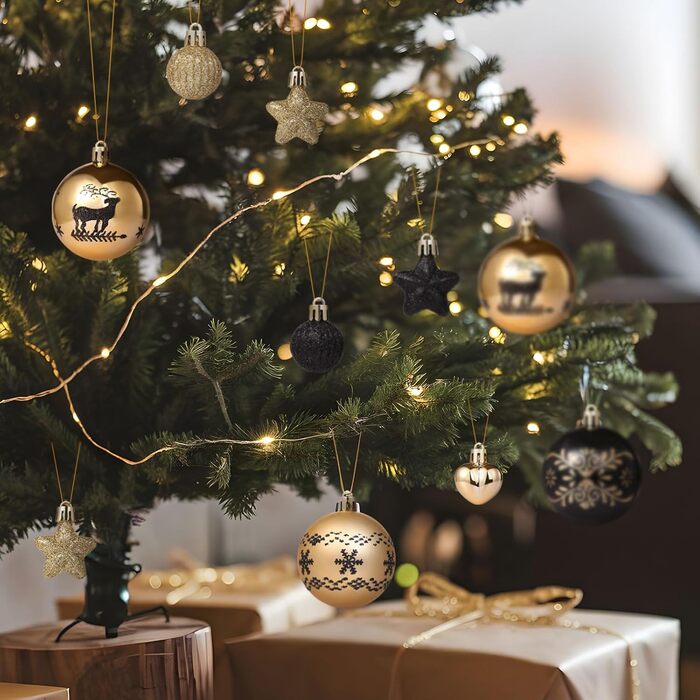 Кріплення для ялинки Kesote: 52 золоті та чорні ялинкові кулі для декору на Різдво та святкування