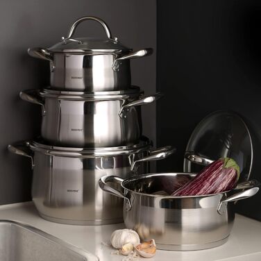 Bergner 8-Piece Cookware Set, Stainless Steel, Steel, TLG 3 Liter