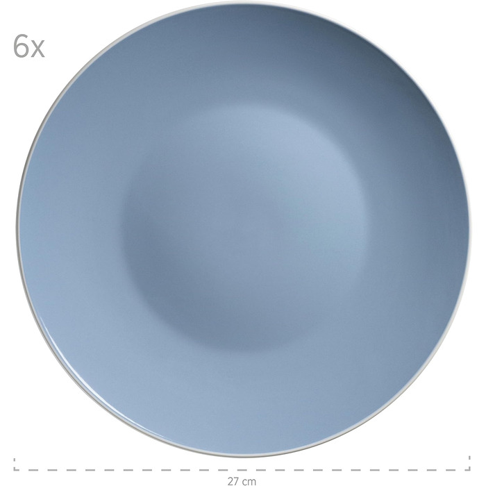 MÄSER 931844 Elissa Series Modern Dinnerware Set for 6 People in Blue with White Rim, 24-Piece Combination Service, Stoneware