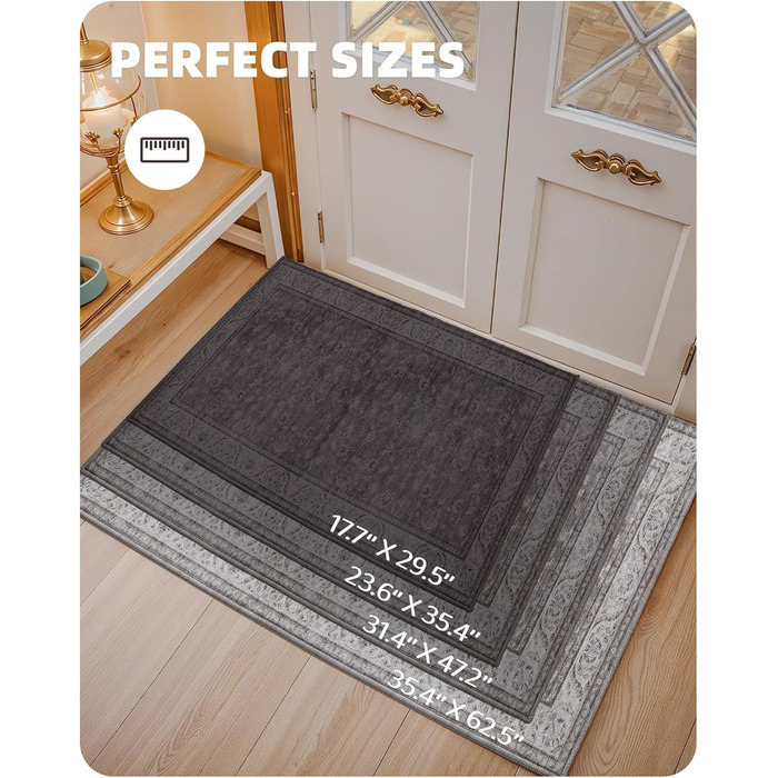 Килимок для дому COLOR&GEOMETRY 60x90 см з TPE-покриттям, сірий (бежевий та сірий-02), низький профіль, легко миється