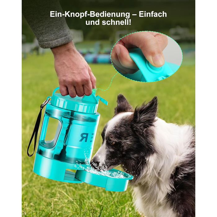 Поїлка для собак Lesotc 2200 мл, велика, для подорожей та кемпінгу (м'ятний)