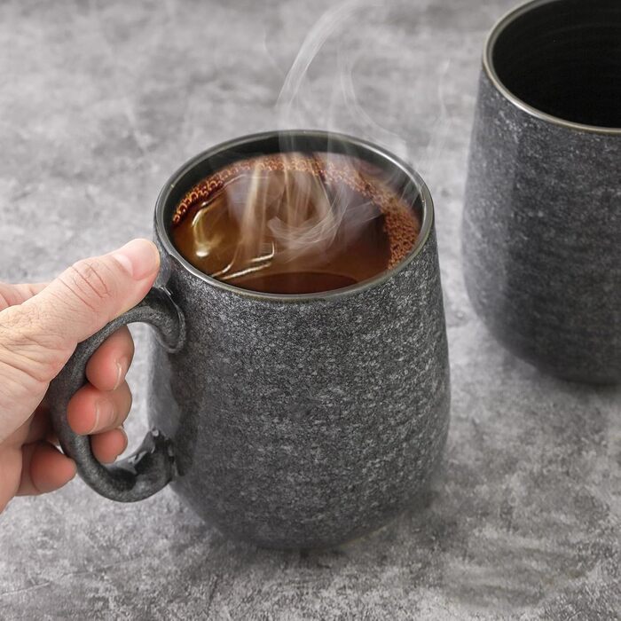 Набір кавових чашок Hasense, темно-сірий, 4 шт., 340 мл, для кави, чаю, молока, какао, з великою ручкою, придатні для миття в посудомийній машині та використання в мікрохвильовці