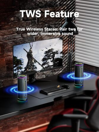 Портативна Bluetooth колонка MLOVE E80 30W, IPX7, з підсвіткою, мікрофоном, MicroSD, TWS