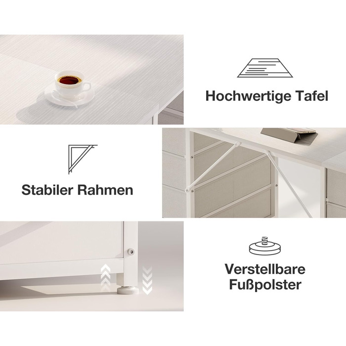 Комп'ютерний стіл Coleshome з 8 висувними ящиками з тканини, 140x48 см, білий. Зберігання, для офісу, дому, ігровий стіл.