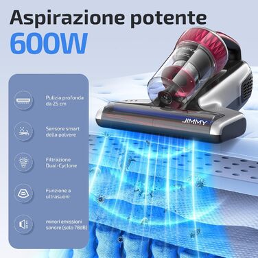 Пилосос для кліща Jimmy WB73 UV 2025 з УФ-стерилізацією, 600 Вт, інтелектуальний сенсор бруду, подвійний циклонний фільтр, сертифікована якість