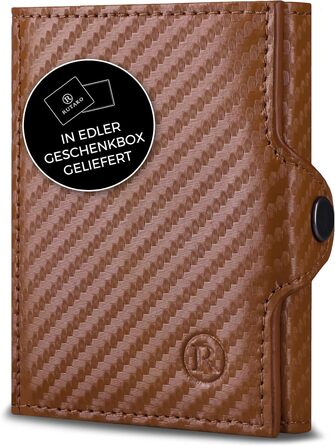 RUTAKO Slim Wallet with XL Coin Pocket & RFID Protection - Card Holder for Men & Women - Small Credit Card Holder - Mini Wallet - Purse/Wallet Small - Wallet Carbon-Cognac