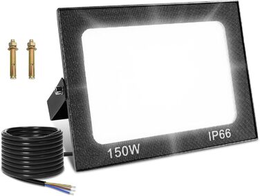 Viugreum 100W LED Flood Light Outdoor 8000LM Floodlight Outdoor IP65 Outdoor Spotlight 5000K Floodlight Cold White Spotlight Floodlight with 50cm Cable for Backyard Driveway Garage Hallway (1 Pack, 150W)
