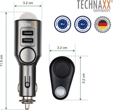 Сигналізація Technaxx TX-100 для авто, будинку, човна з датчиком руху, пультом, автозарядкою, 2x USB, 6 днів роботи, 110 дБ
