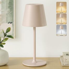 Настільна лампа бездротова LED акумуляторна рожево-бежева для дому та вулиці, диммується, металева IP54