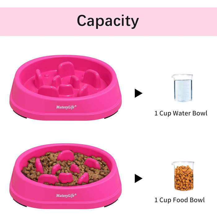 Набір мисок для собак MateeyLife (2 шт) – повільний годівник, антиковзаючі миски для собак середніх та великих порід (рожевий, маленький)