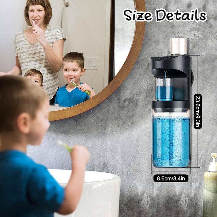 EPROICKS Mouthwash Dispenser Automatic, Electric Mouthwash Dispenser with 2 Cups, Wall-Mounted Mouthwash Dispenser for Bathroom, Can Hold 550ml Mouthwash, 3 Adjustable Levels