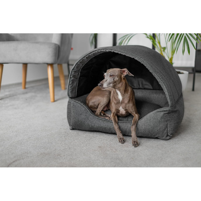 Ліжко для собак Inari: хатинка-ліжко з дахом, 82x58 см, графіт
