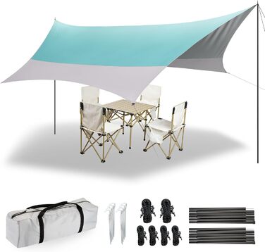 Тент Forceatt Zeltplane 3.7x4.3 м: ультралегкий, водонепроникний, з 6 кріпильними точками. Підходить для кемпінгу, піших прогулянок та відпочинку на природі. Колір: темно-синій & сірий.