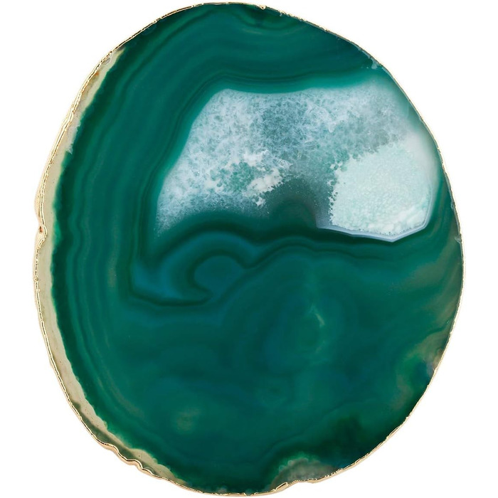 mookaitedecor Polished Natural Geode Agate Slices Coasters Set (2 Pieces), Decorative Stone Coasters for Glasses, Cups, Vases, Candles, Serving Plates, Name Cards for Wedding (Green-gold plated rim)