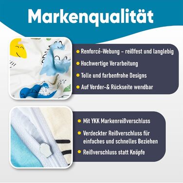 Комплект постільної білизни для ліжечка Kinderbettwäsche з динозаврами 100x135/40x60, 100% бавовна, для хлопчиків, прання при 60°C