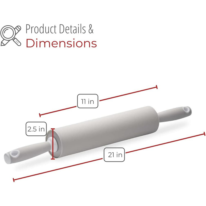HusMait Silicone Rolling Pin – Premium Kitchen Baking Stick for Rolling and Baking – Ideal for Making Dough, Bread, and Pizza