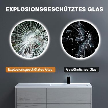 Круглий дзеркало для ванної кімнати YOLEO з підсвічуванням, 60 см, сенсорне керування, захисне скло, 3 кольори світла, регулювання яскравості, 60x60 см