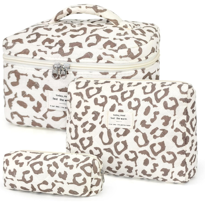 Набір косметичок для жінок: 3 шт. Leopard - велика, середня, маленька | Косметичка для макіяжу, подорожей, організації косметики